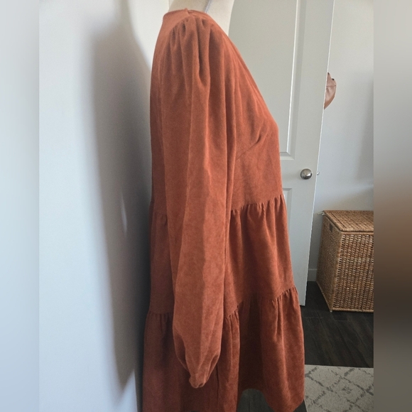 NWT Medium Cupshe Burnt Orange Brown Bernadette V-Neck Tiered Mini Dress - Picture 5 of 9